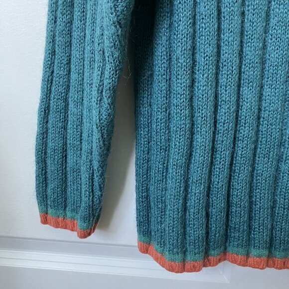 Vintage Barry Bricken Sweater Womens L Mohair Blue Knit Turtleneck Long Line - Picture 2 of 6